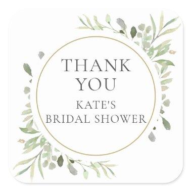 Modern Greenery Gold Bridal Shower Thank You Square Sticker