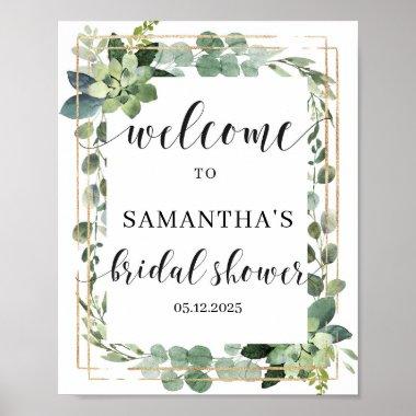 Modern greenery succulent bridal shower welcome poster