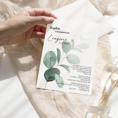 Modern Greenery White Bridal Lingerie Shower Invitations