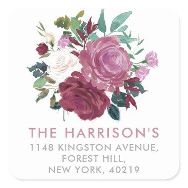 Modern Hand Painted Floral Bouquet Return Address Square Sticker