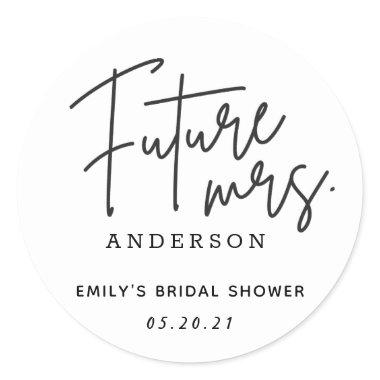 Modern Hand Script Future Mrs. Bridal Shower Classic Round Sticker