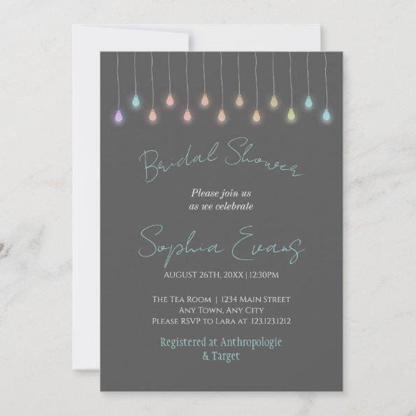Modern Hanging Lights Gray Bridal Shower Invitations