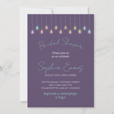 Modern Hanging Lights Purple Bridal Shower Invitations