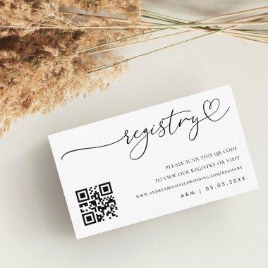 Modern Heart Script Qr Code Wedding Gift Registry Enclosure Invitations