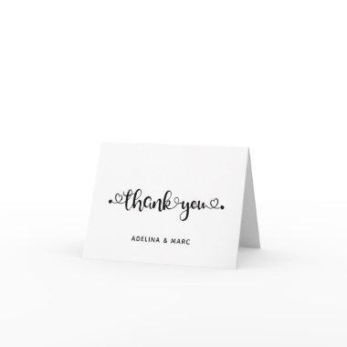 Modern Hearts Script Love Bridal Shower Wedding Thank You Invitations