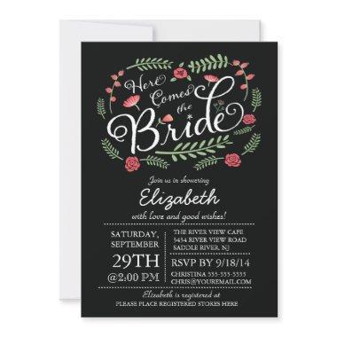 Modern Here Comes The Bride Floral Invitations