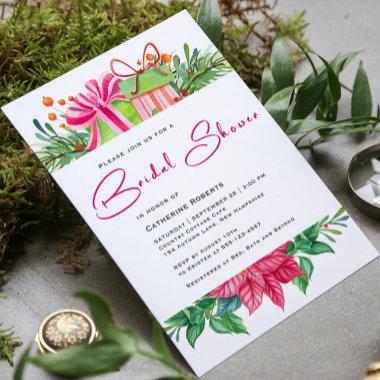 Modern Holiday Watercolor Floral Bridal Shower Invitations