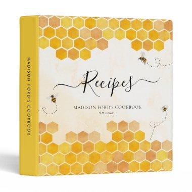 Modern Honeycomb Bumble Honey Bee Yellow Recipe 3 Ring Binder