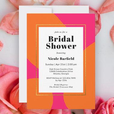 Modern Hot Pink and Orange Abstract Bridal Shower Invitations