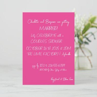 Modern Hot Pink Lettering Trendy Couples Shower Invitations