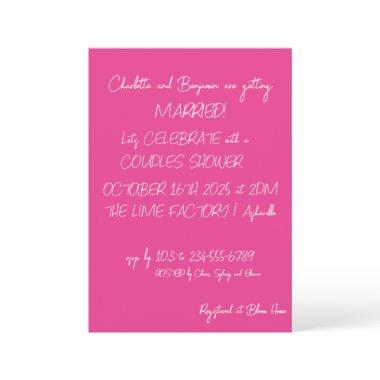 Modern Hot Pink Lettering Trendy Couples Shower Invitations