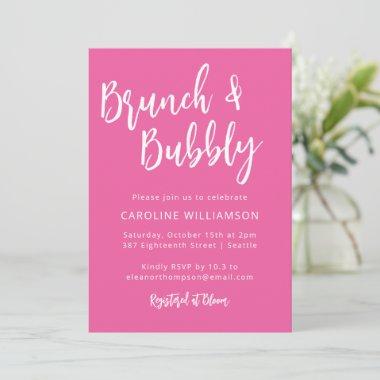 Modern Hot Pink Trendy Script Brunch Bubbly Shower Invitations