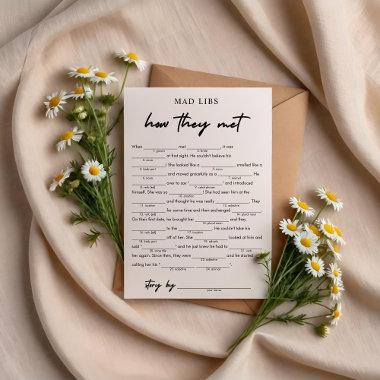 Modern How They Met Bridal Libs Game Invitations
