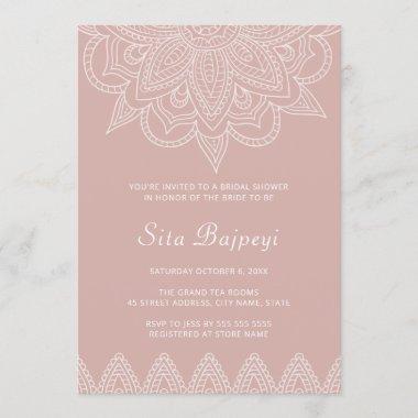 Modern Indian Pink Mehndi Hindu Bridal Shower Invitations