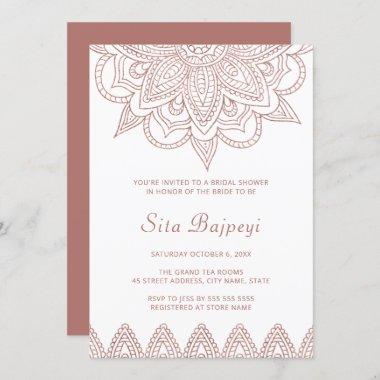 Modern Indian Rose Gold Mehndi Hindu Bridal Shower Invitations