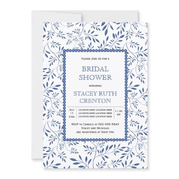 Modern indigo blue leaves wedding