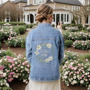 Modern Ivory Floral Script Personalized Future Mrs Denim Jacket