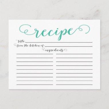 Modern Jade Script Bridal Shower Recipe Invitations