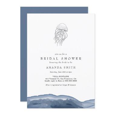 Modern Jellyfish Watercolor Beach Bridal Shower Invitations