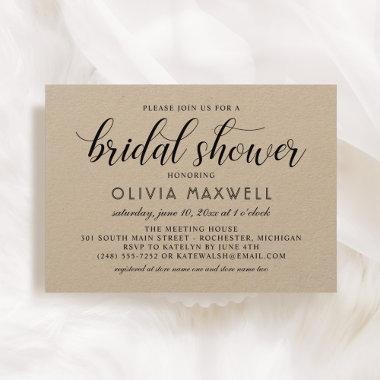 Modern Kraft and Black Wedding Bridal Shower Invitations