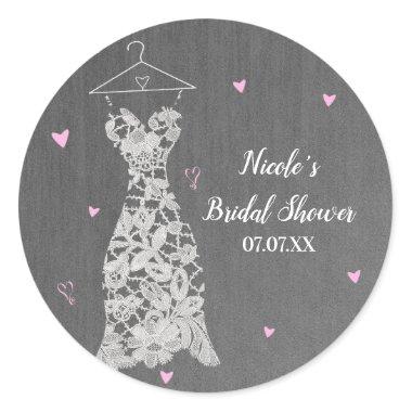 Modern Lace Dress Pink Hearts Bridal Shower Favor Classic Round Sticker