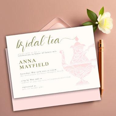 Modern Lace Tea Pot Elegant Pink Bridal Tea Party Invitations