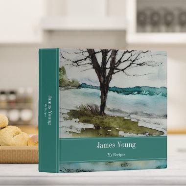 Modern Lake Shore Watercolor Family Recipes 3 Ring Binder