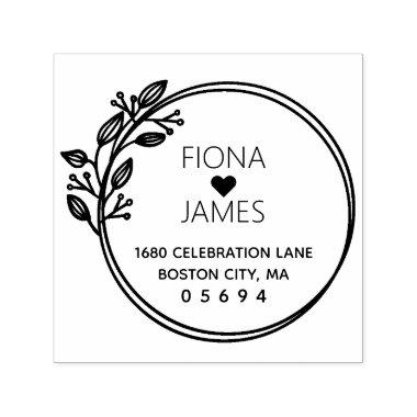 Modern Laurel Circular Wedding Return Address Self-inking Stamp