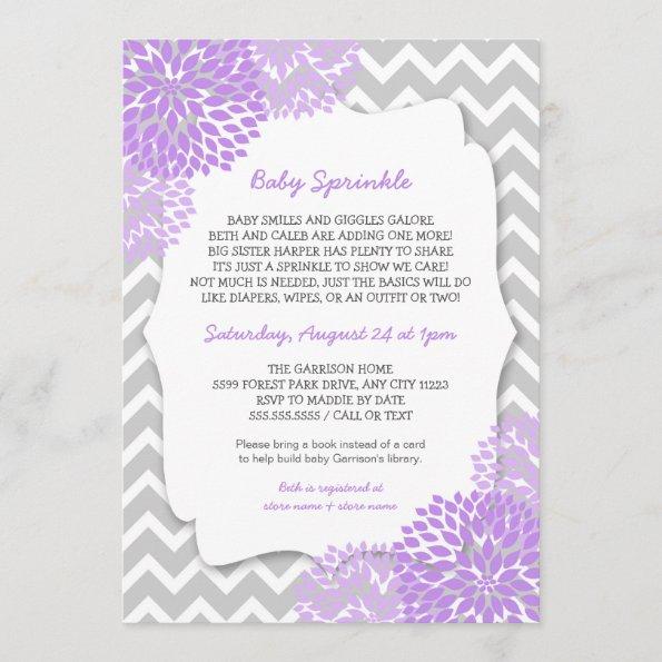 Modern Lavender Dahlia Baby sprinkle invites