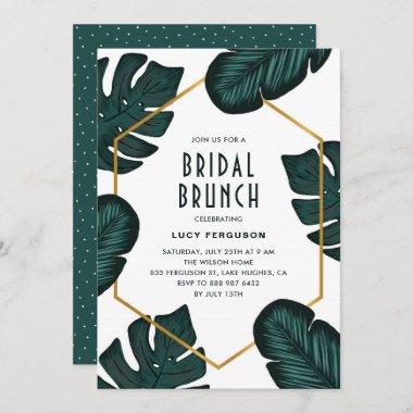 Modern Leaves Frame Tropical Bridal Brunch Invitations