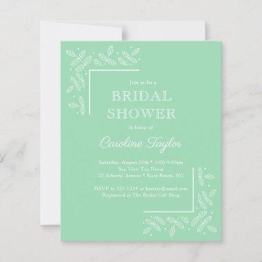 Modern Leaves Mint Green Bridal Shower Invitations