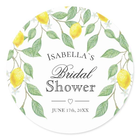 Modern Lemon Boho Summer Bridal Shower Classic Round Sticker