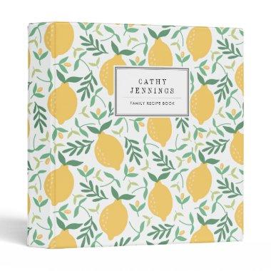 Modern Lemon Citrus Yellow Green Summer Recipe 3 Ring Binder