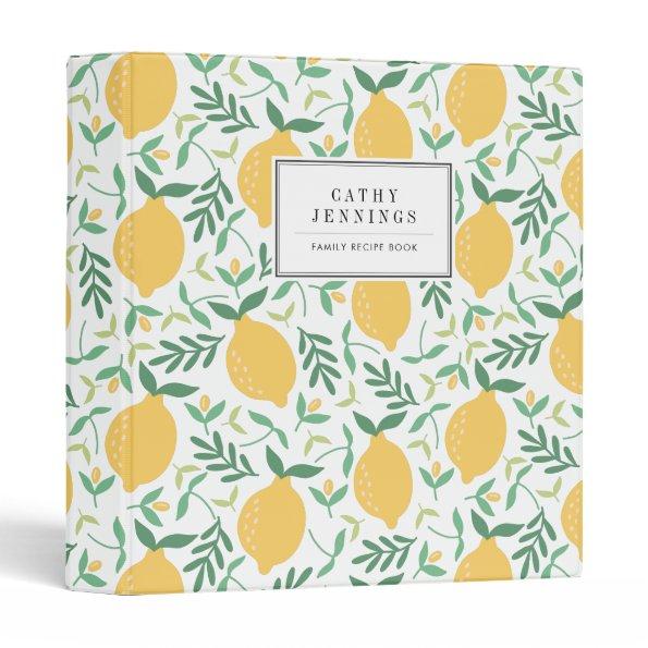 Modern Lemon Citrus Yellow Green Summer Recipe 3 Ring Binder