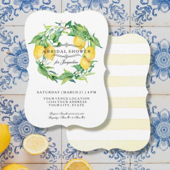 Modern Lemon Floral Citrus Elegant Bridal Shower Invitations