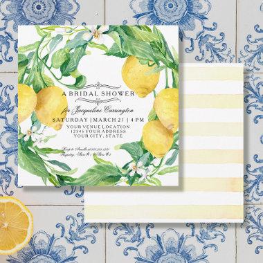 Modern Lemon Floral Flower Wreath Bridal Shower Invitations