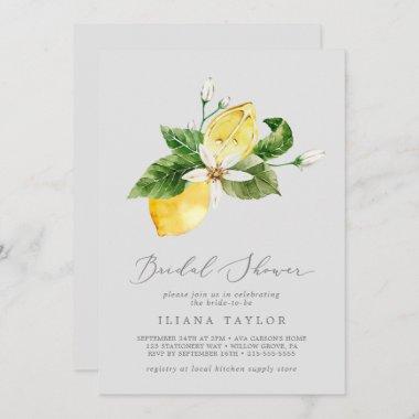 Modern Lemon Garden | Gray Bridal Shower Invitations