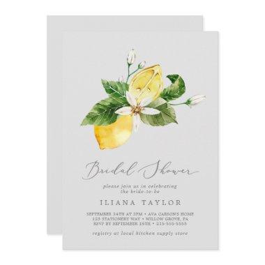 Modern Lemon Garden | Gray Bridal Shower Invitations