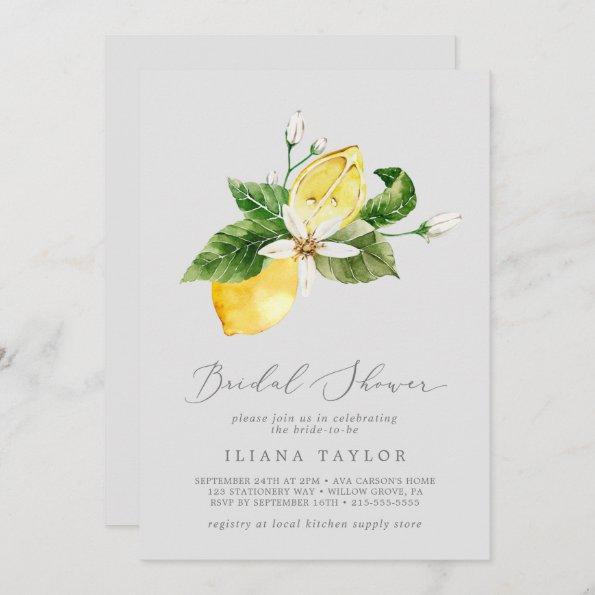 Modern Lemon Garden | Gray Bridal Shower Invitations