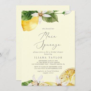 Modern Lemon Yellow Main Squeeze Bridal Shower Invitations