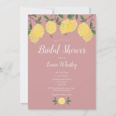 Modern Lemons Dusty Rose Bridal Shower Invitations
