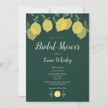 Modern Lemons Emerald Green Bridal Shower Invitations