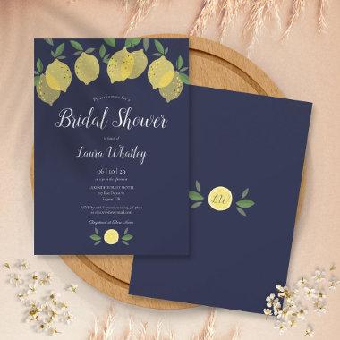Modern Lemons Navy Blue Bridal Shower Invitations