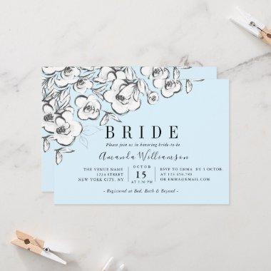 Modern Light Blue, White Floral Bridal Shower Inv Invitations