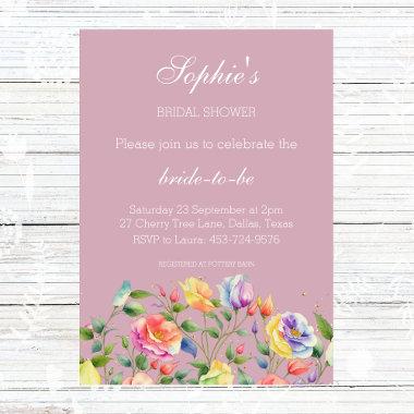 Modern Lilac Pink Peach Roses Bridal Shower Invitations