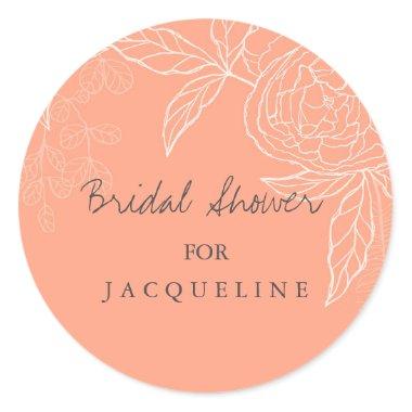 Modern Line Work Floral Sketch Peach Bridal Shower Classic Round Sticker