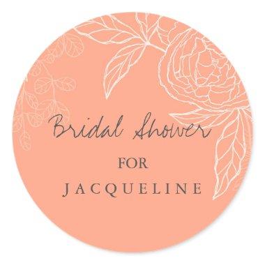 Modern Line Work Floral Sketch Peach Bridal Shower Classic Round Sticker