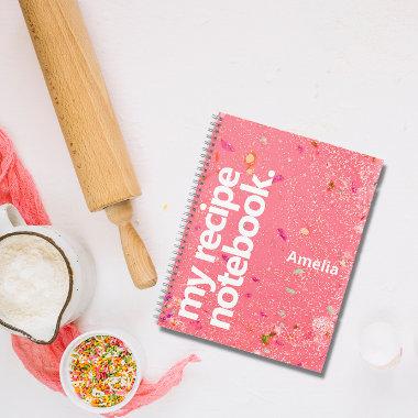 Modern liquid glitter with name Recipes Notebook