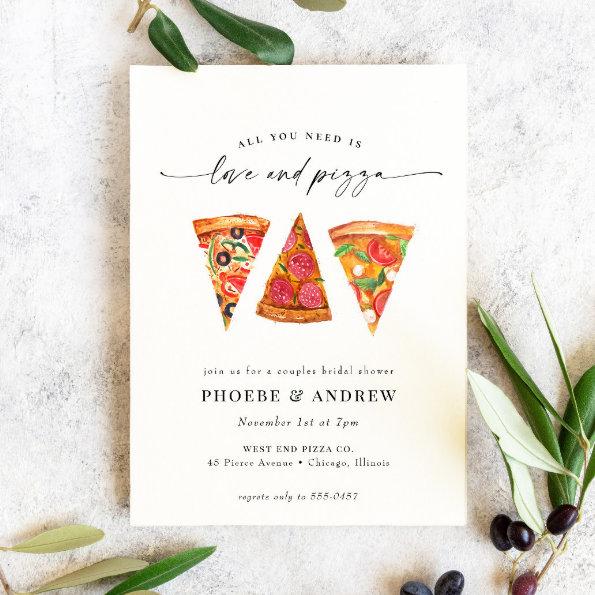 Modern Love and Pizza Couples Bridal Shower Invitations