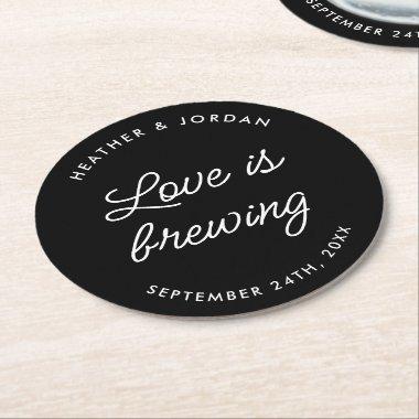 Modern Love Is Brewing Wedding Reception Round Paper Coaster